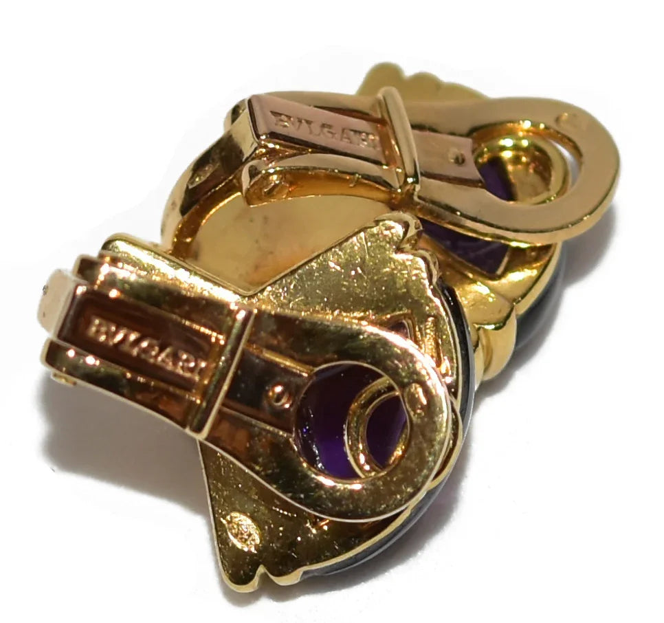 Boucles d'oreilles or jaune de la maison Bvlgari en améthyste