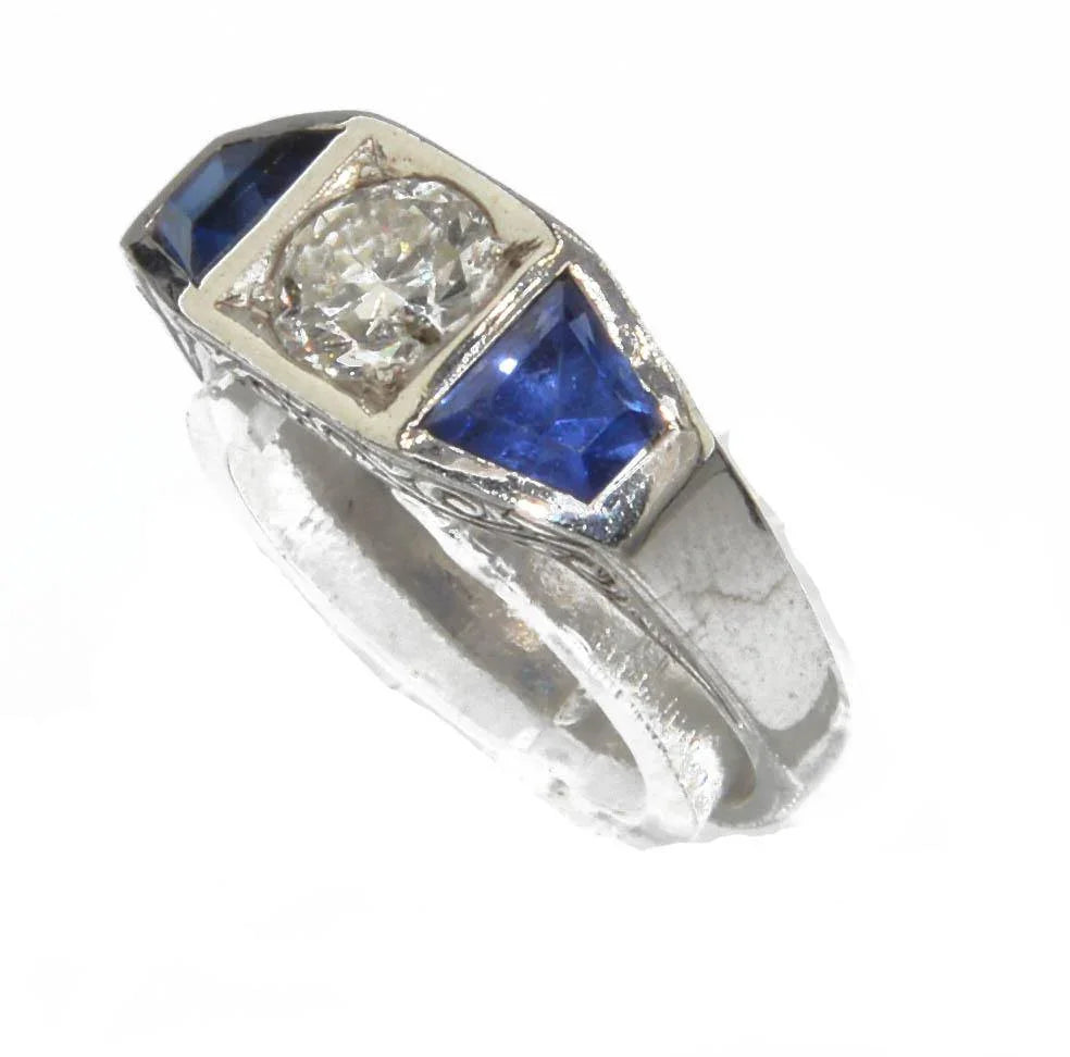 Bague jarretière en or gris diamant et saphirs - adalgyseboutique