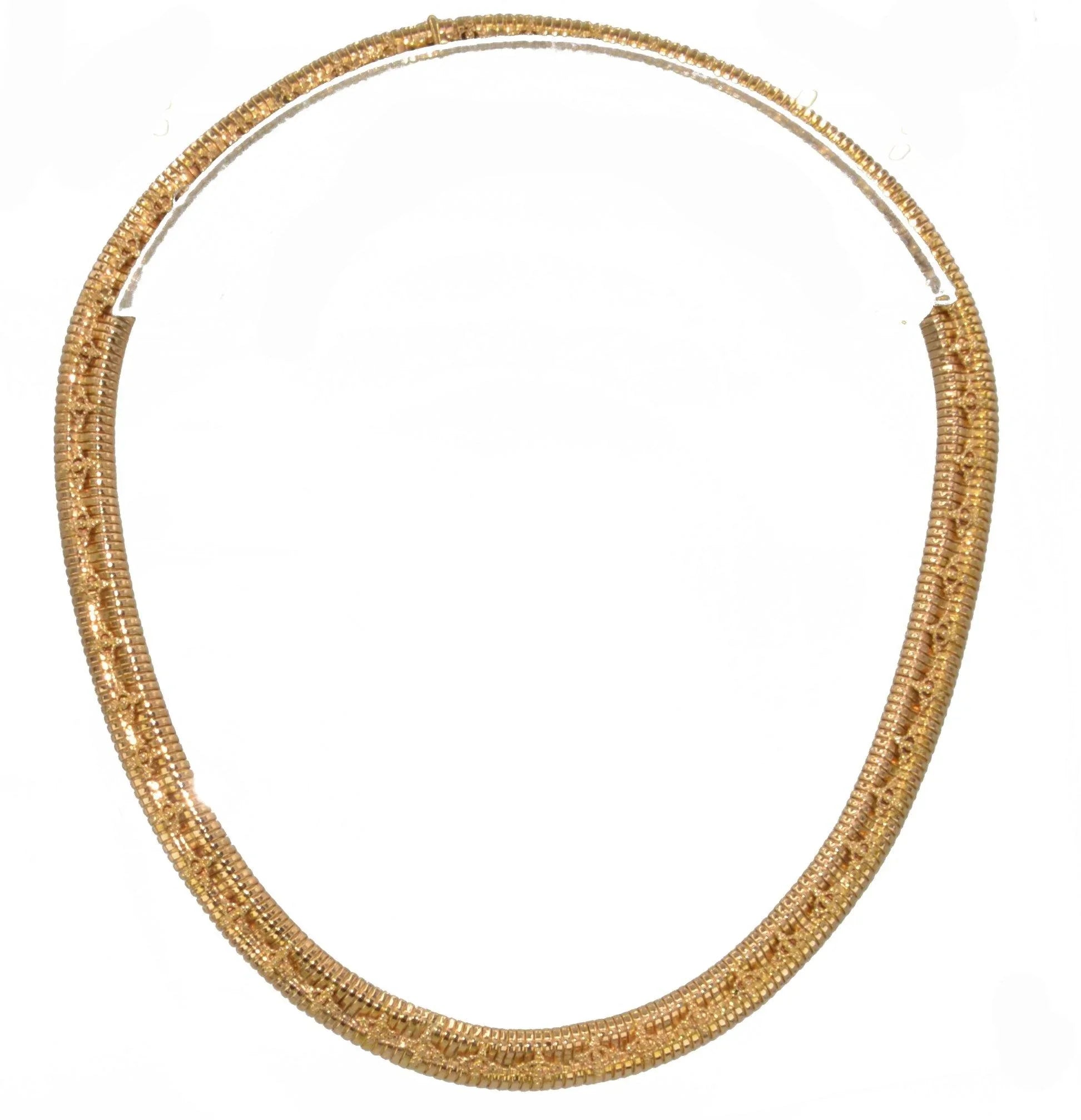 Collier Tubogas des années 1950 en or jaune orné de motifs sur toute la maille - adalgyseboutique