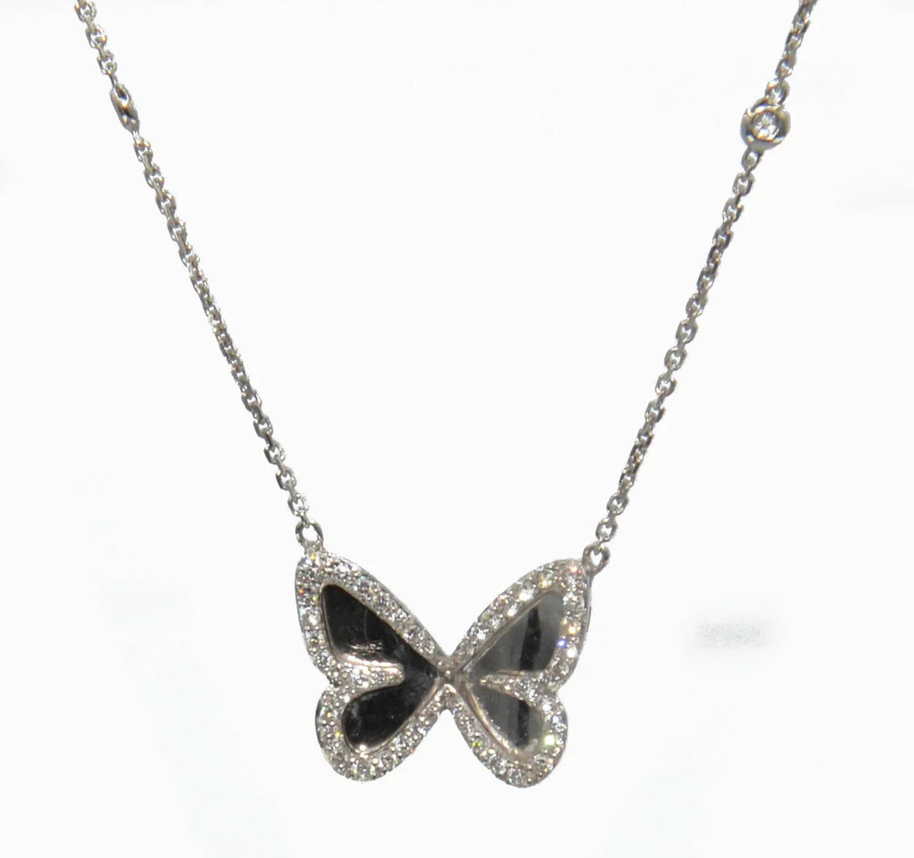 White gold diamond pendant with a butterfly pendant