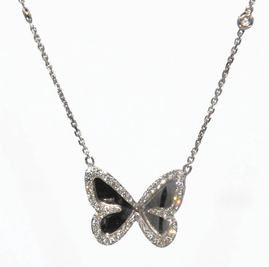 White gold diamond pendant with a butterfly pendant