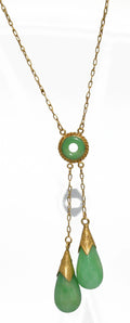 Yellow gold tassel necklace with jade beads