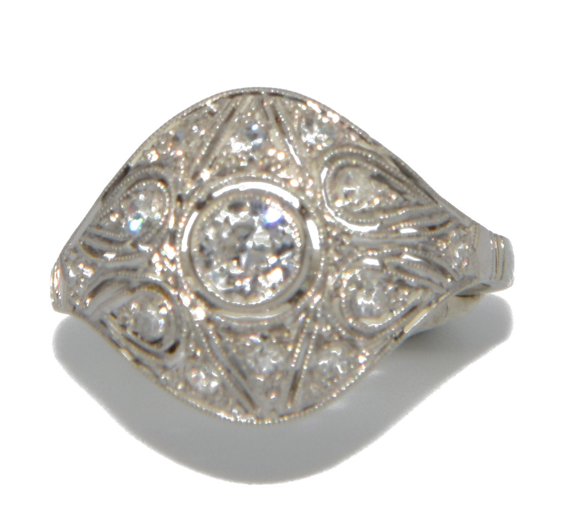 Platinum Openwork Dome Diamond Ring