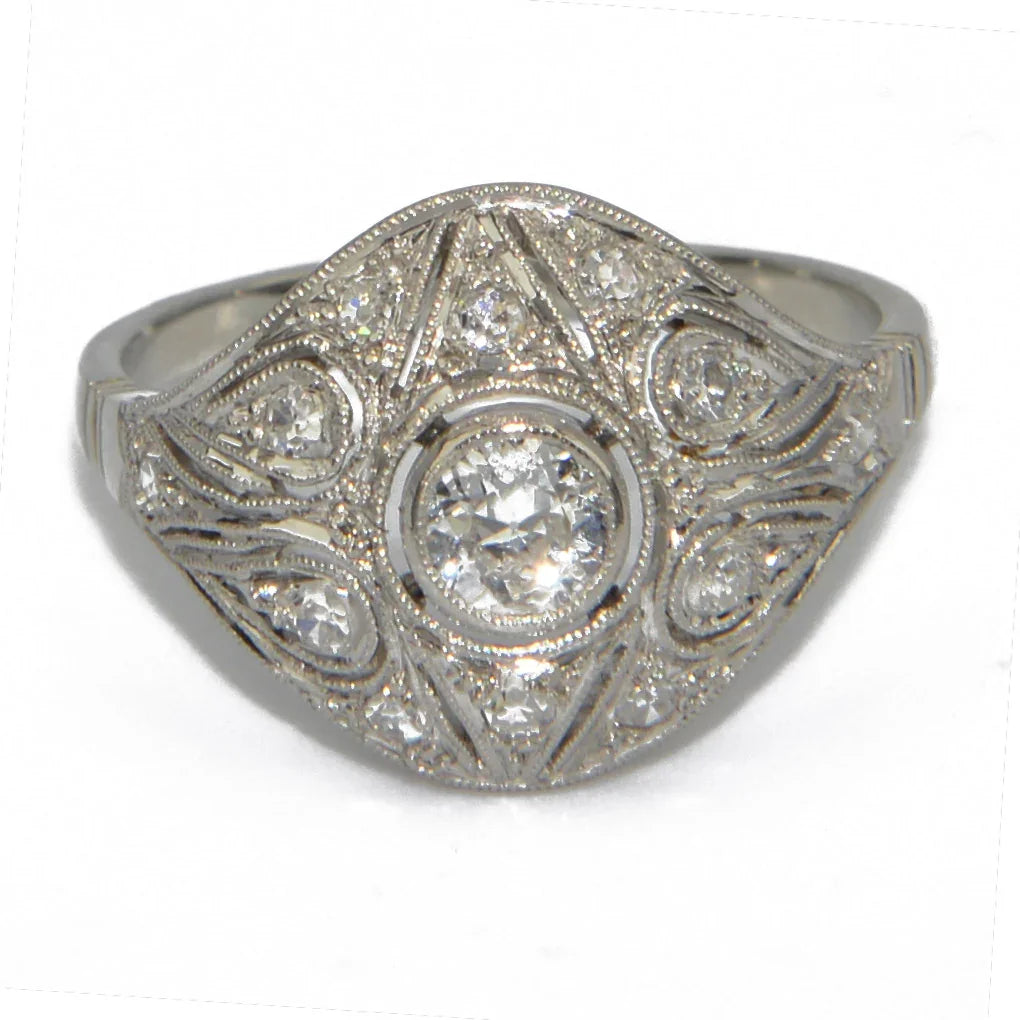 Platinum Openwork Dome Diamond Ring