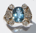 Bague 1910 en or et argent ornée d'une aigue-marine