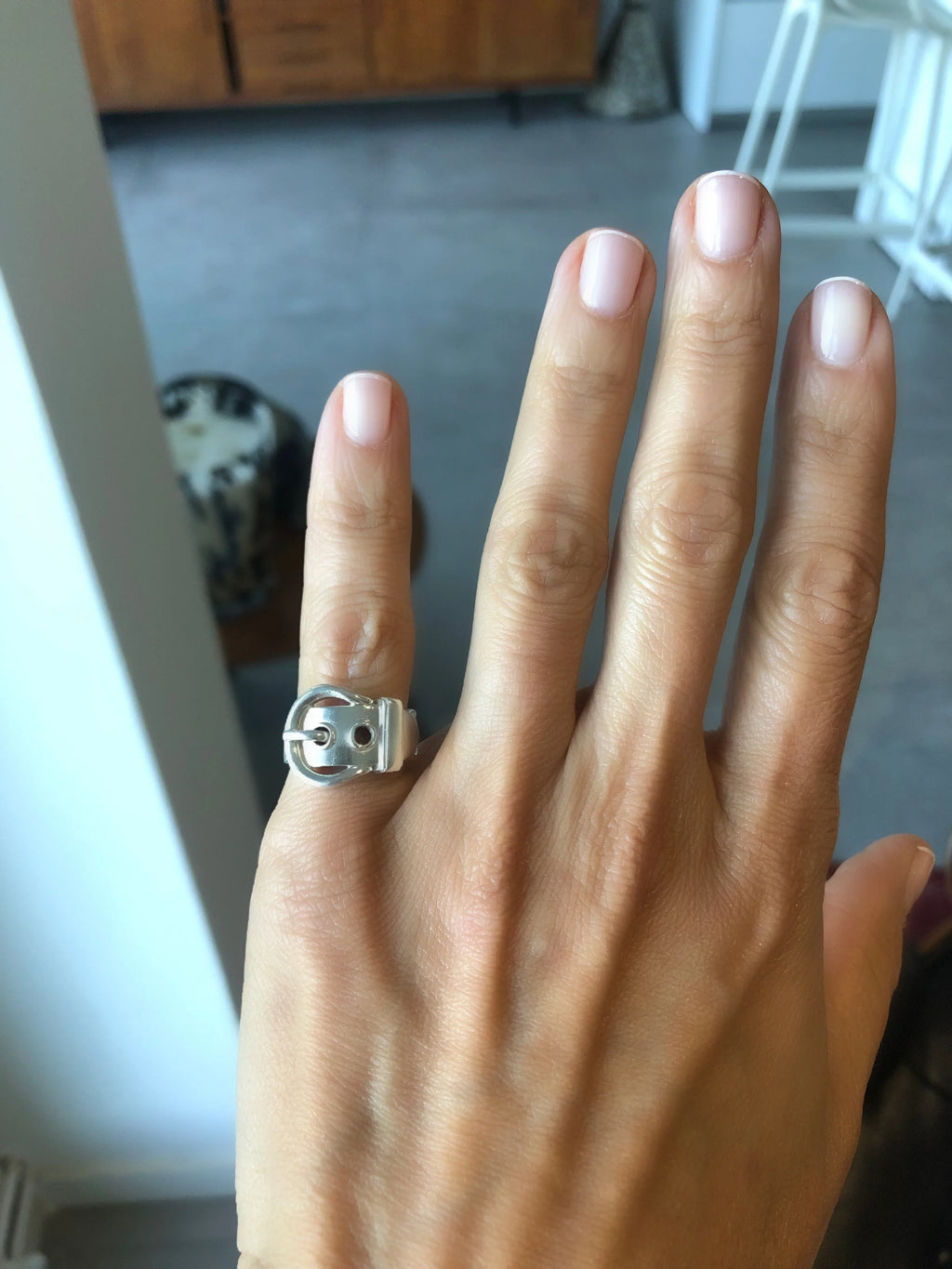 Hermès Sterling Silver Boucle Sellier Ring