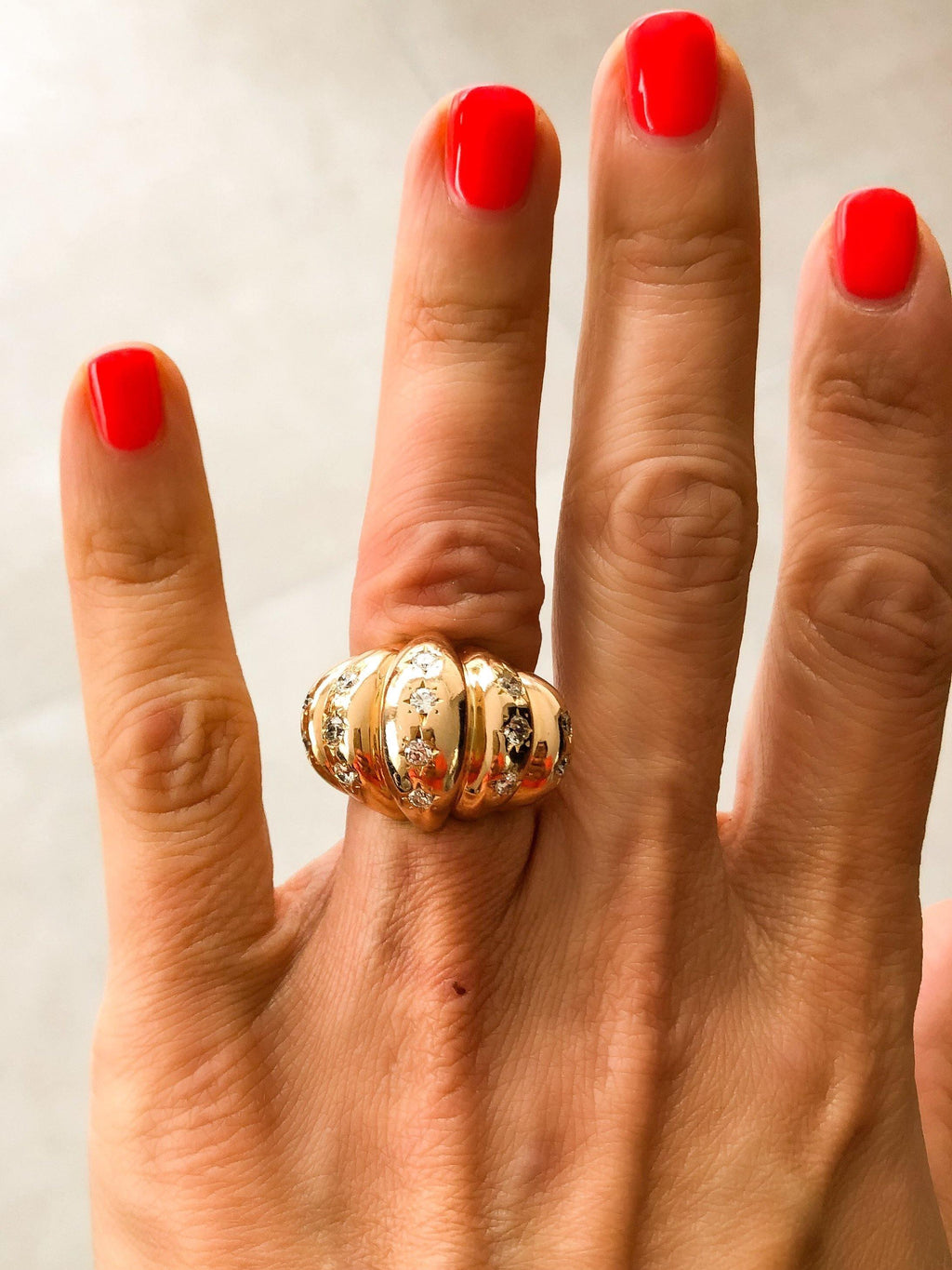 Bague or rose bombée en diamant serti étoile - adalgyseboutique