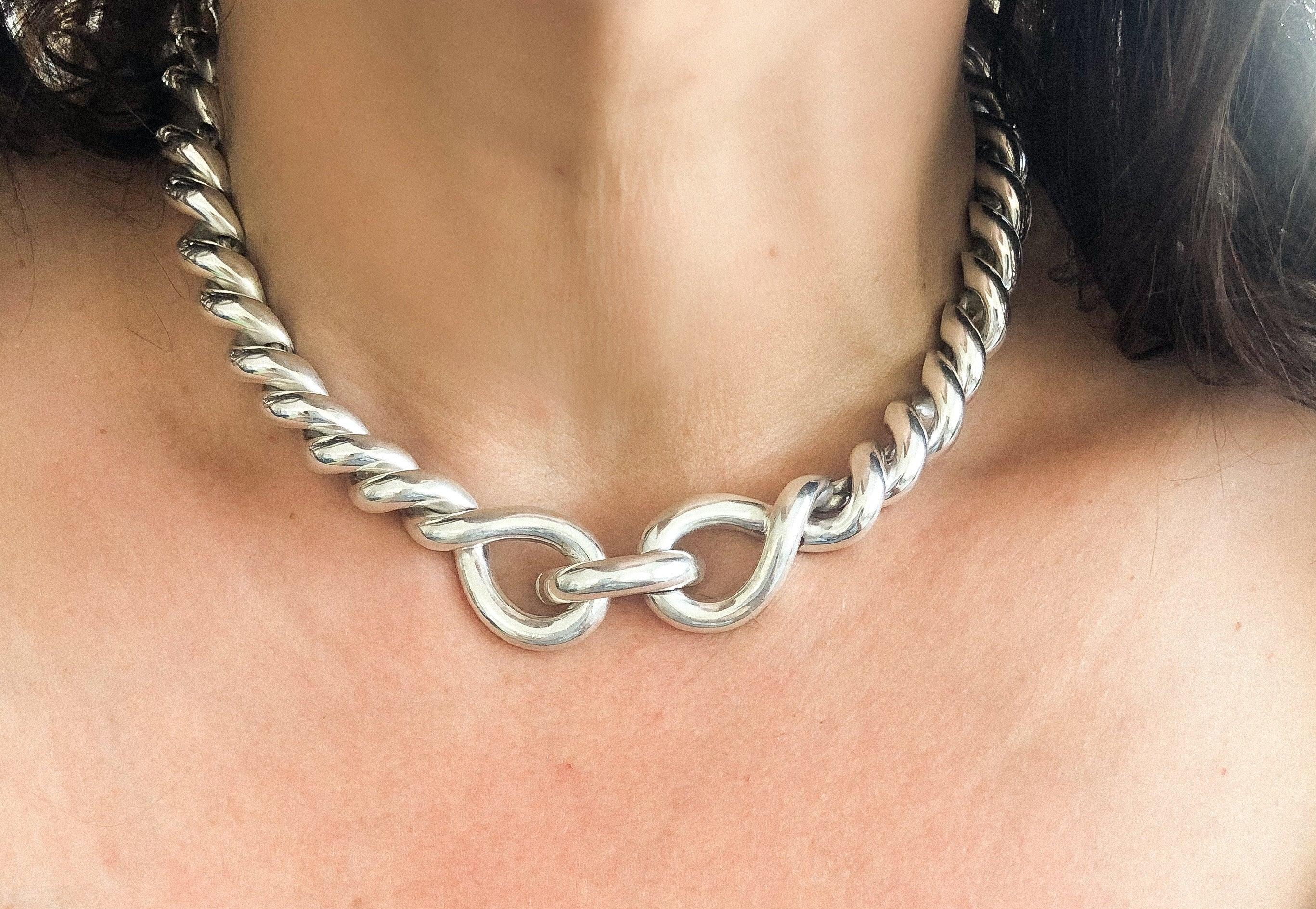 Hermès Torsade collection silver necklace