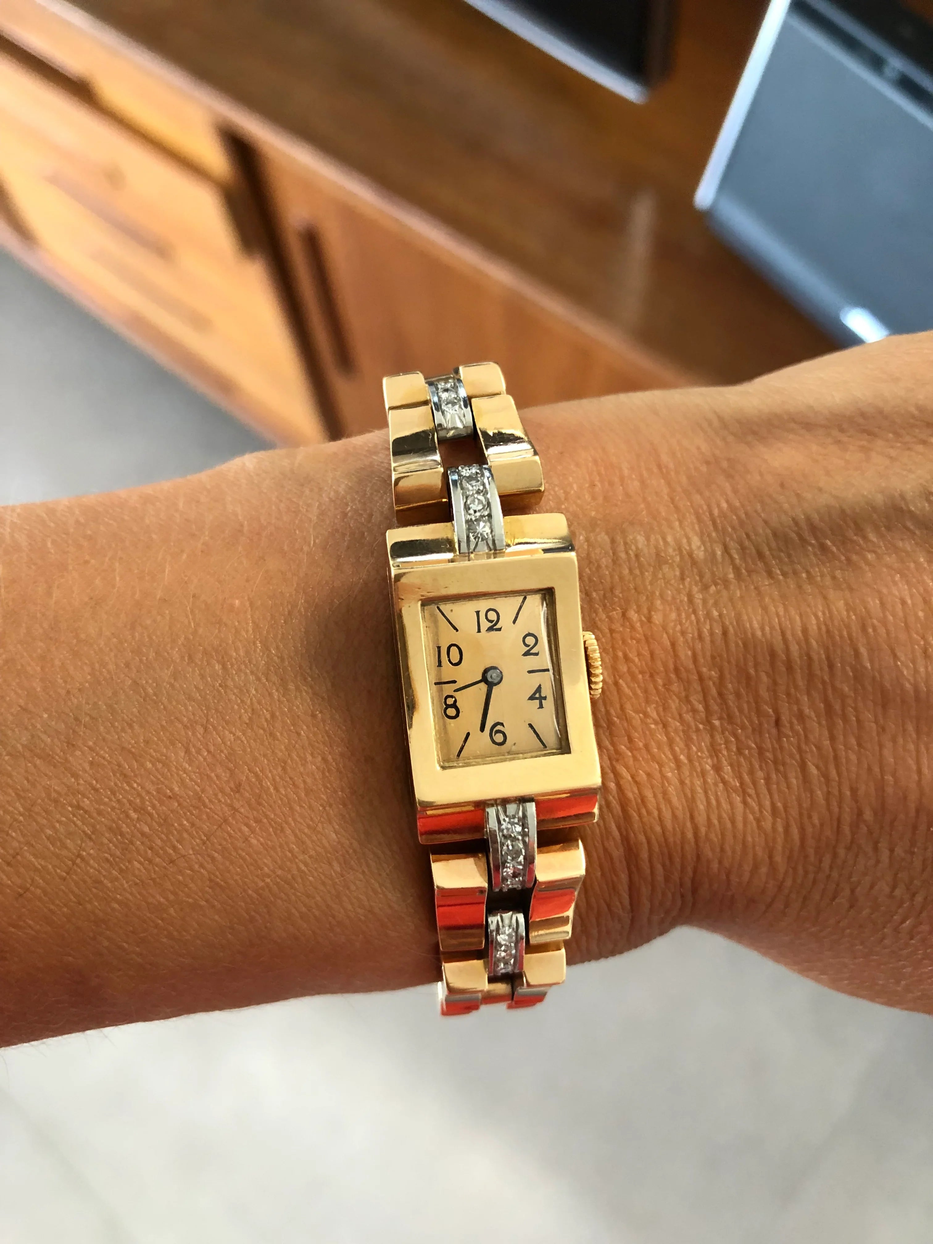 Platinum and diamond tank watch