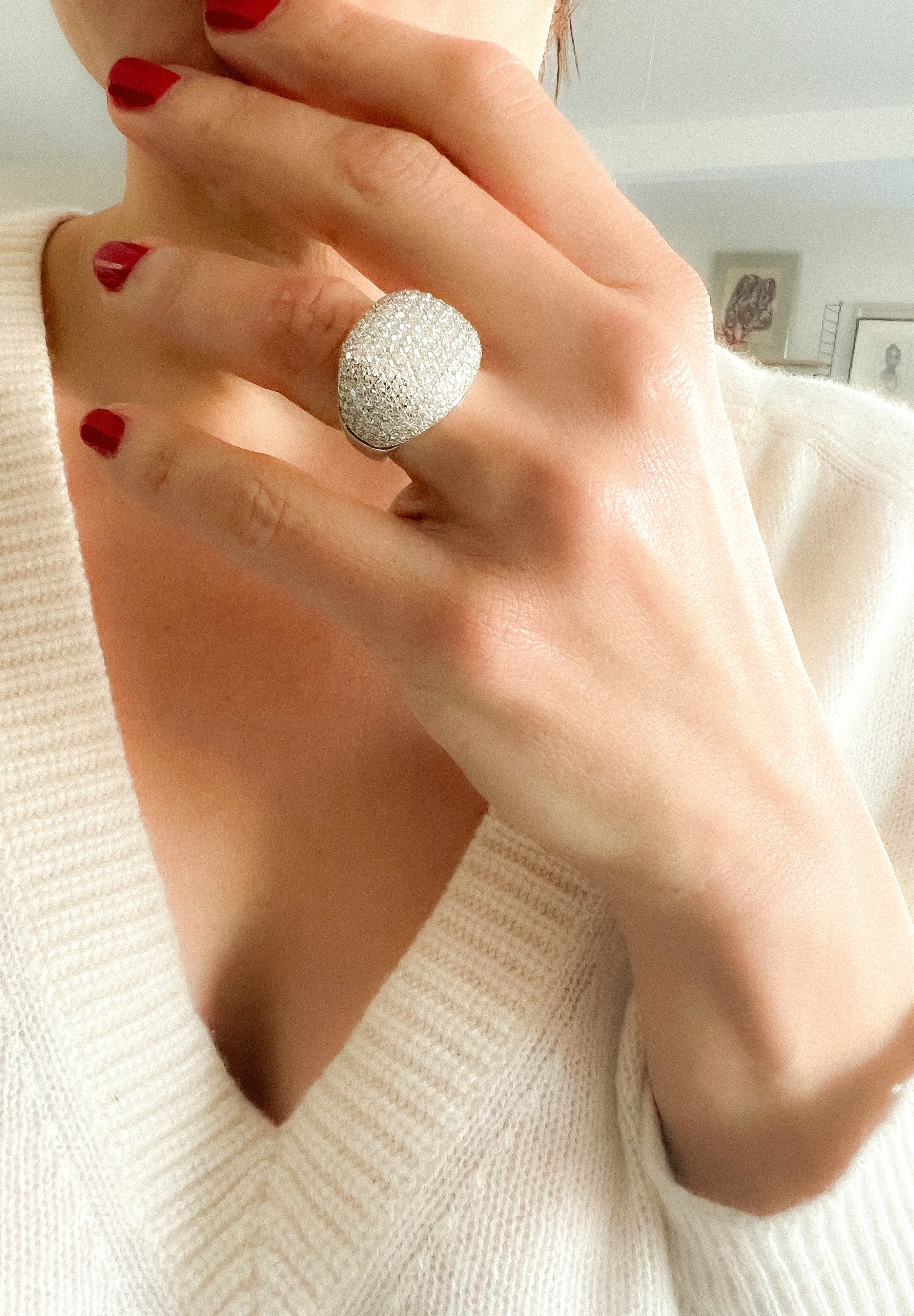 White gold and diamond ball ring
