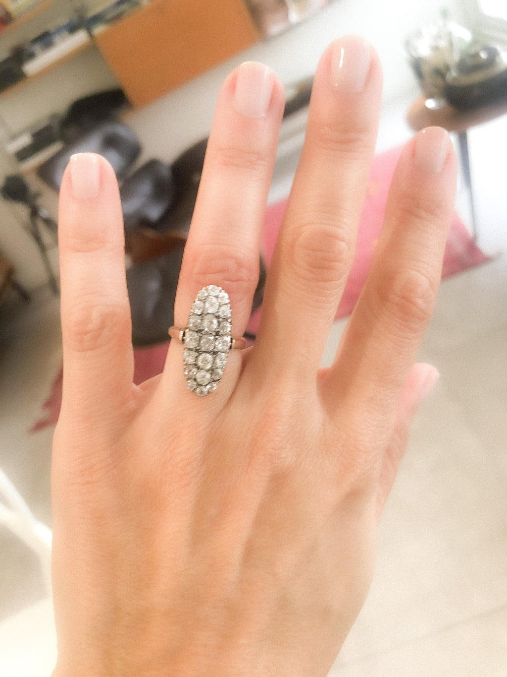 Napoleon III antique-cut diamond marquise ring