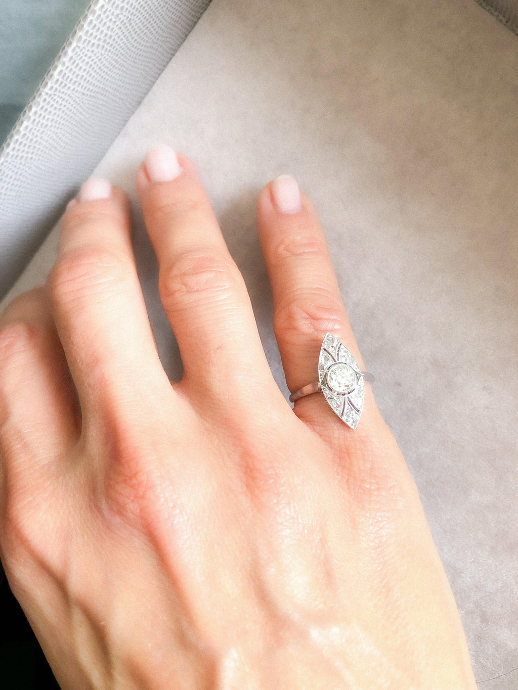 Platinum and diamond marquise ring