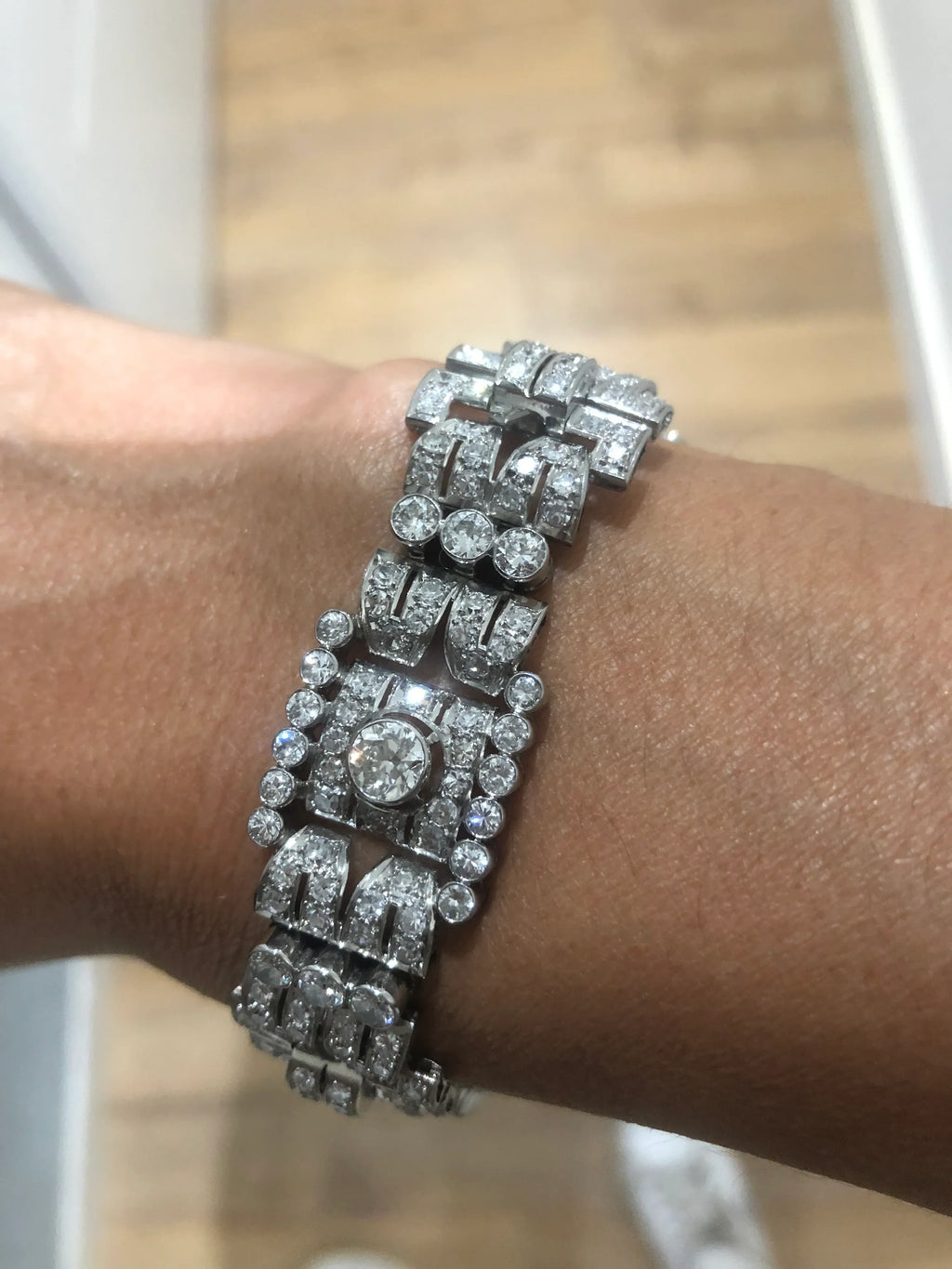 Art Deco platinum and diamond bracelet with rectangular motifs