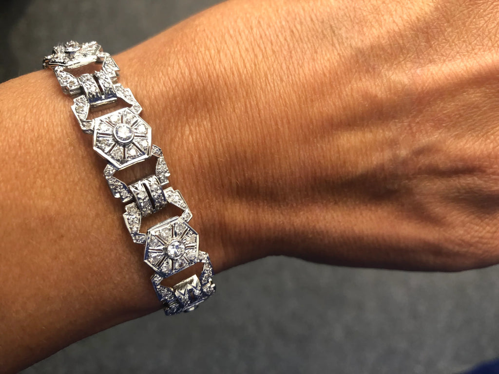 Bracelet or gris et platine au motifs octogonaux