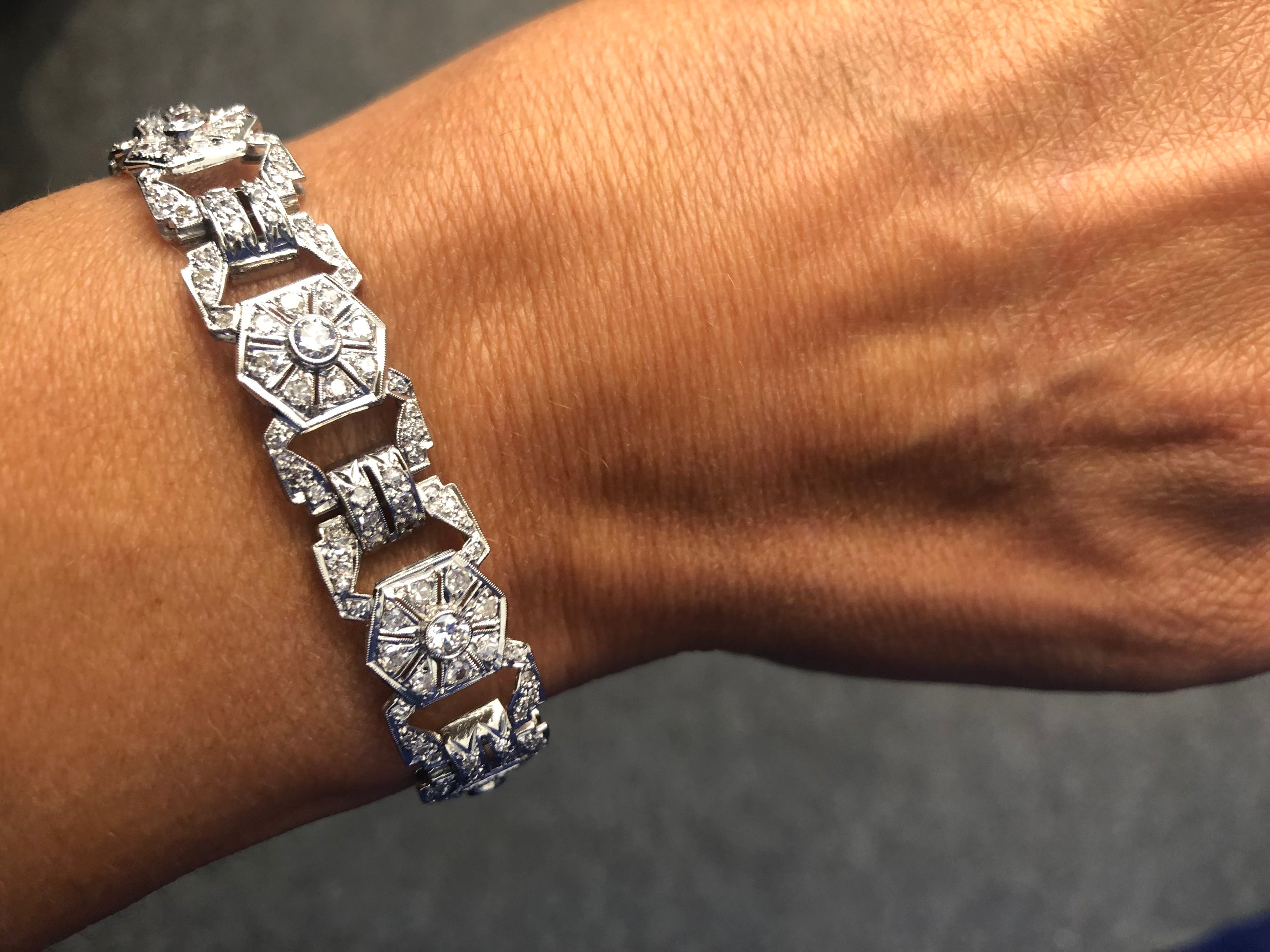 Bracelet or gris et platine au motifs octogonaux