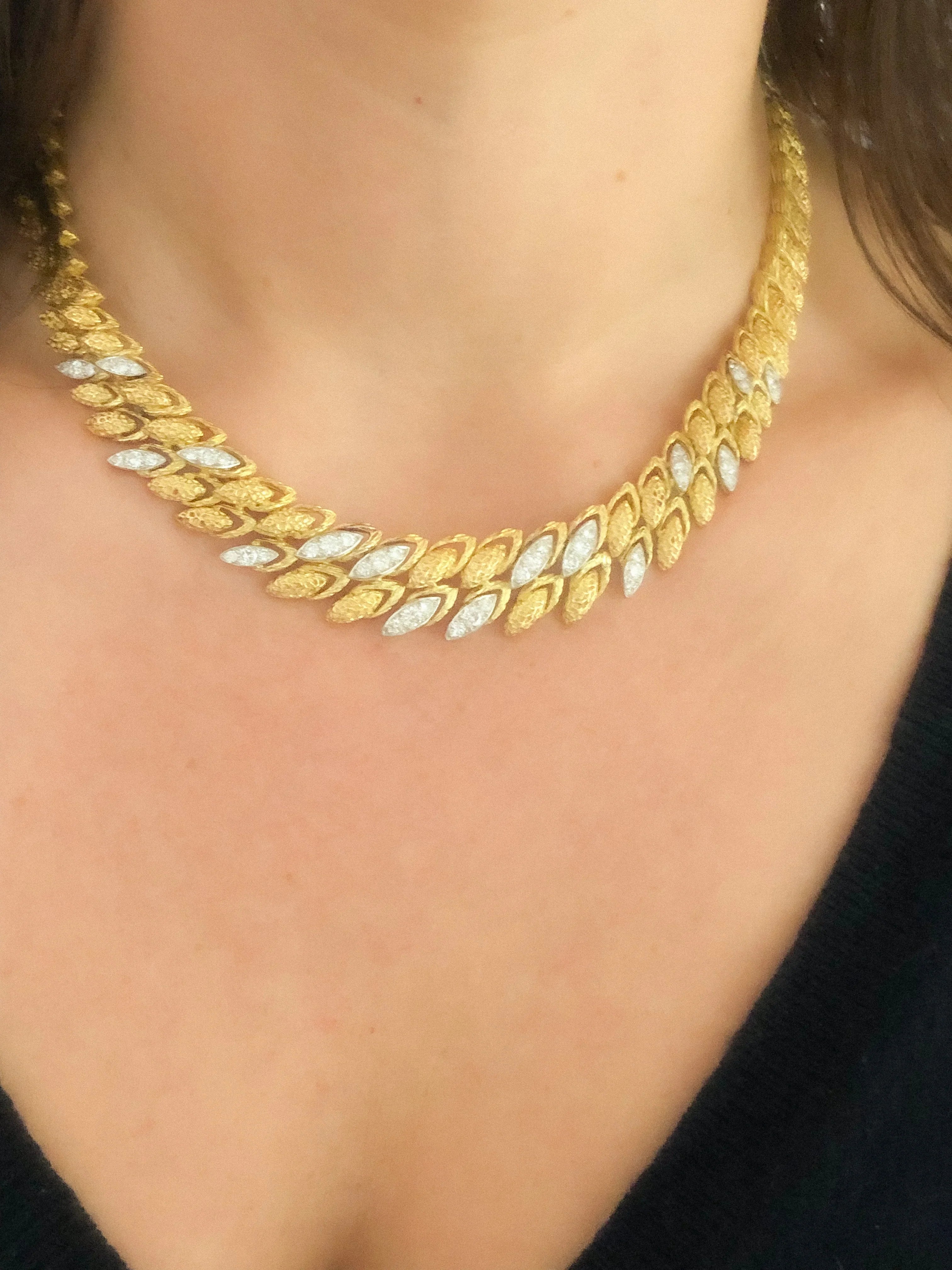 1960s yellow gold, platinum, and diamond necklace
