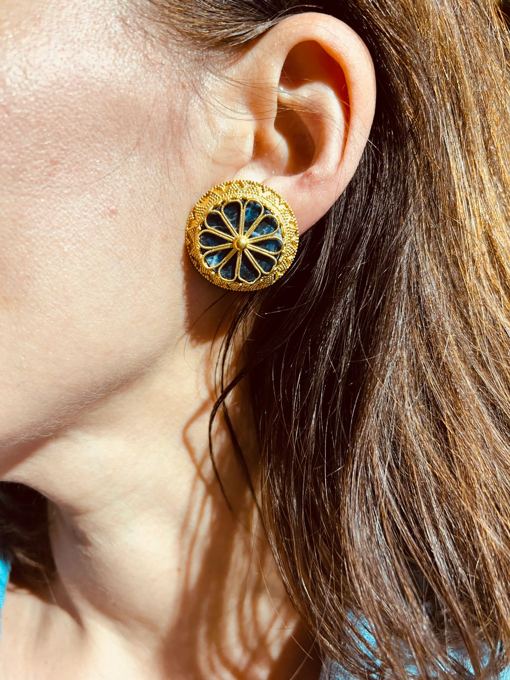 Ilias Lalaounis Greek designer earrings in gold and sodalite