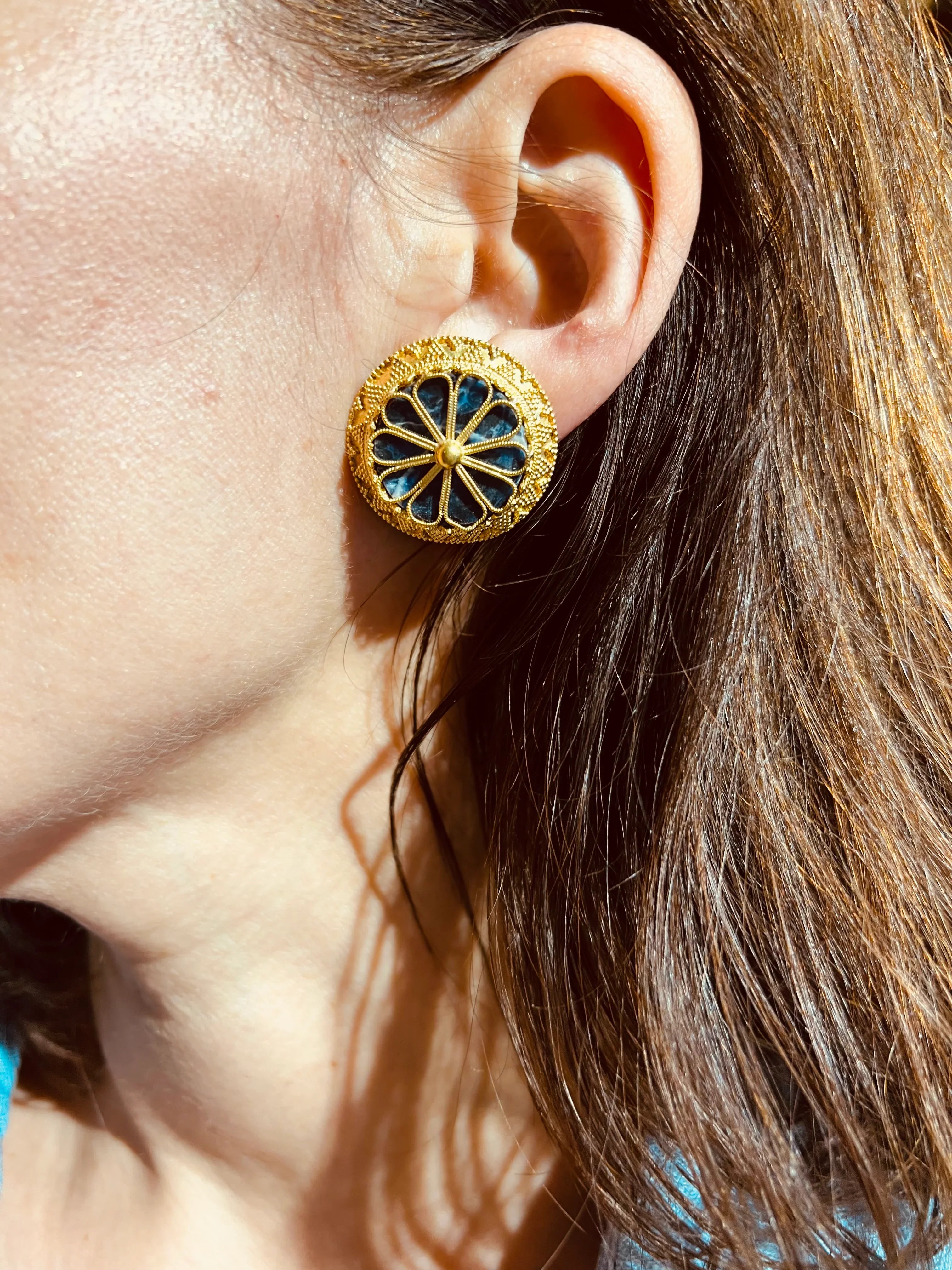 Ilias Lalaounis Greek designer earrings in gold and sodalite