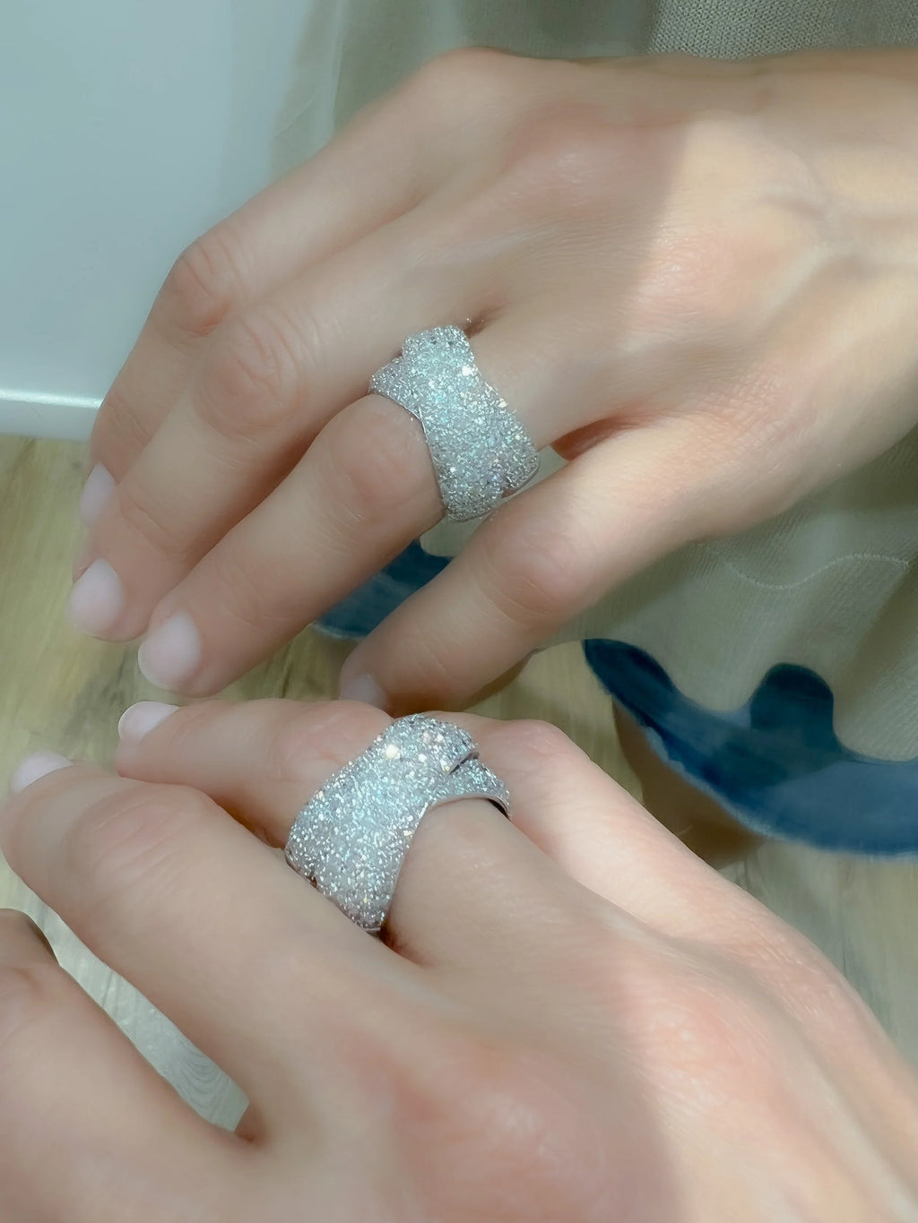 Grey gold crossover ring, fully pavé-set with diamonds
