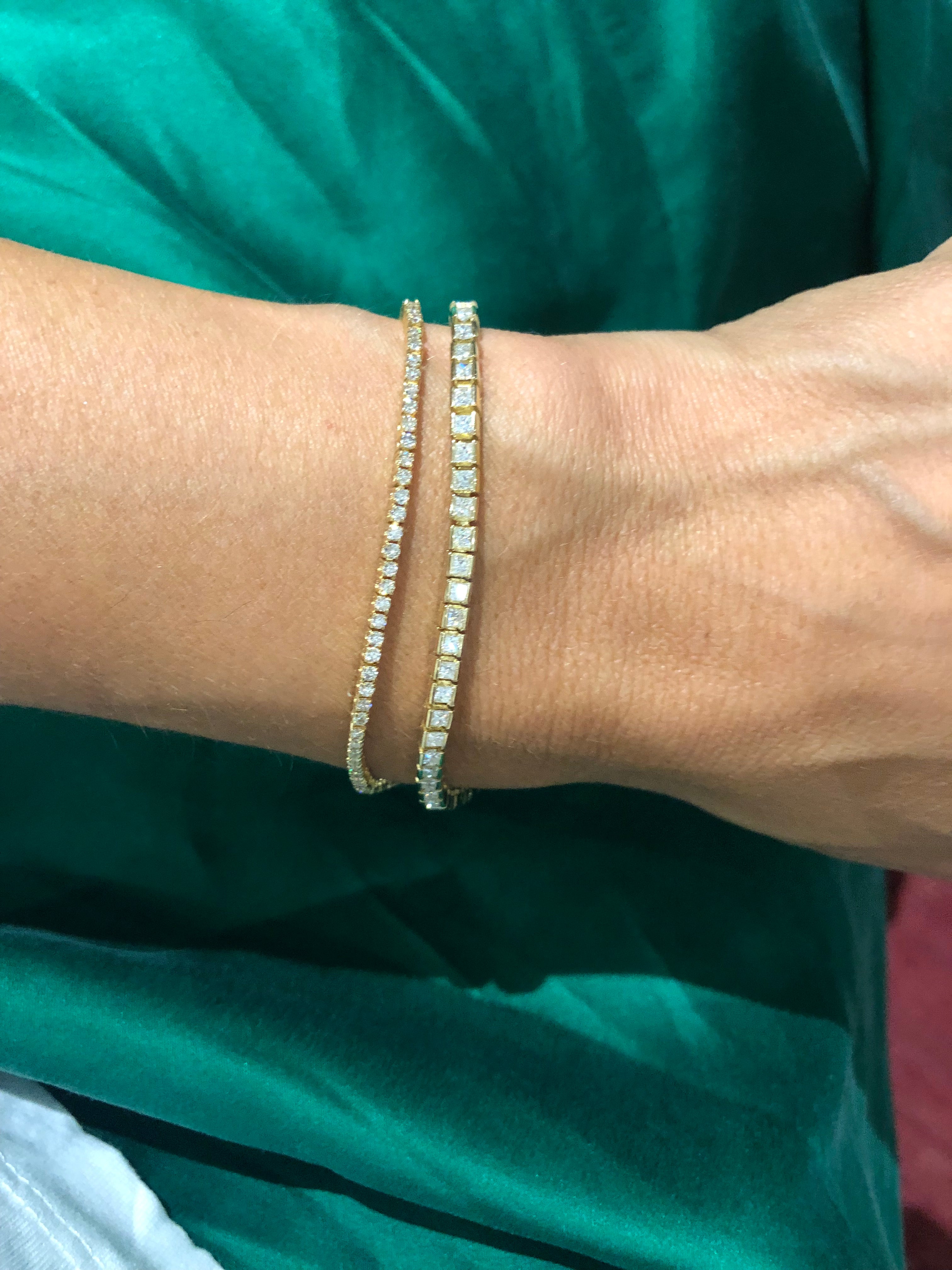 Princess-cut diamond yellow gold tennis bracelet
