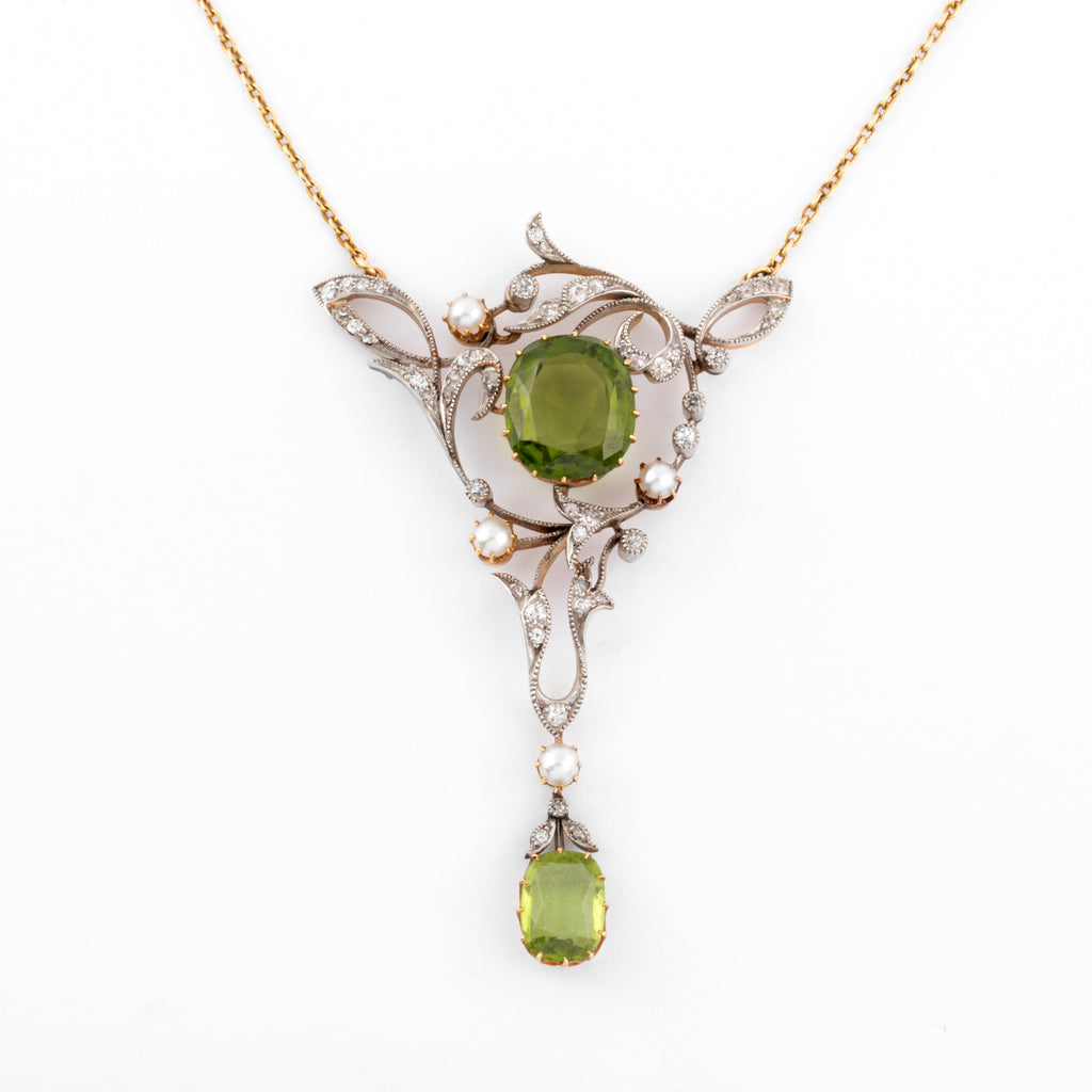 Napoleon III Yellow Gold and Silver Necklace with Peridot