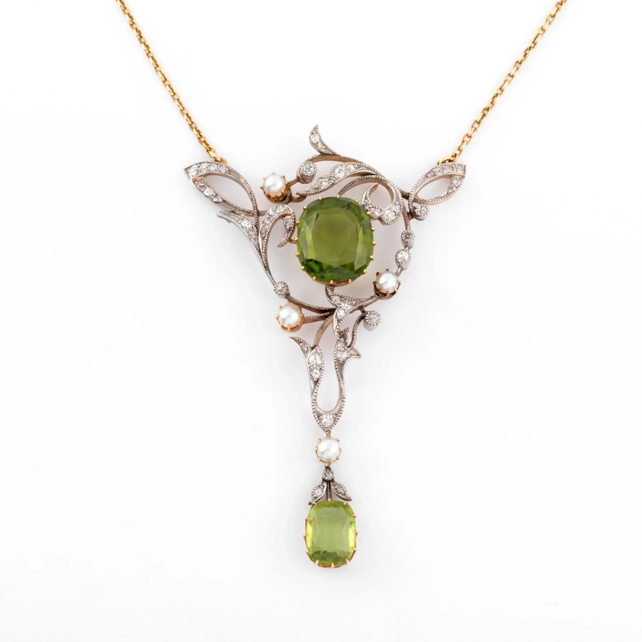 Collier or jaune et Argent Napoléon III orné de Péridot
