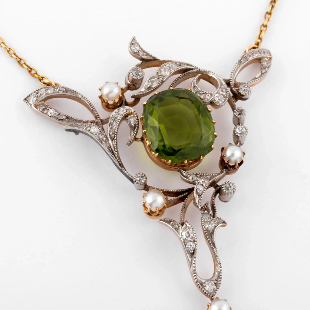 Napoleon III Yellow Gold and Silver Necklace with Peridot