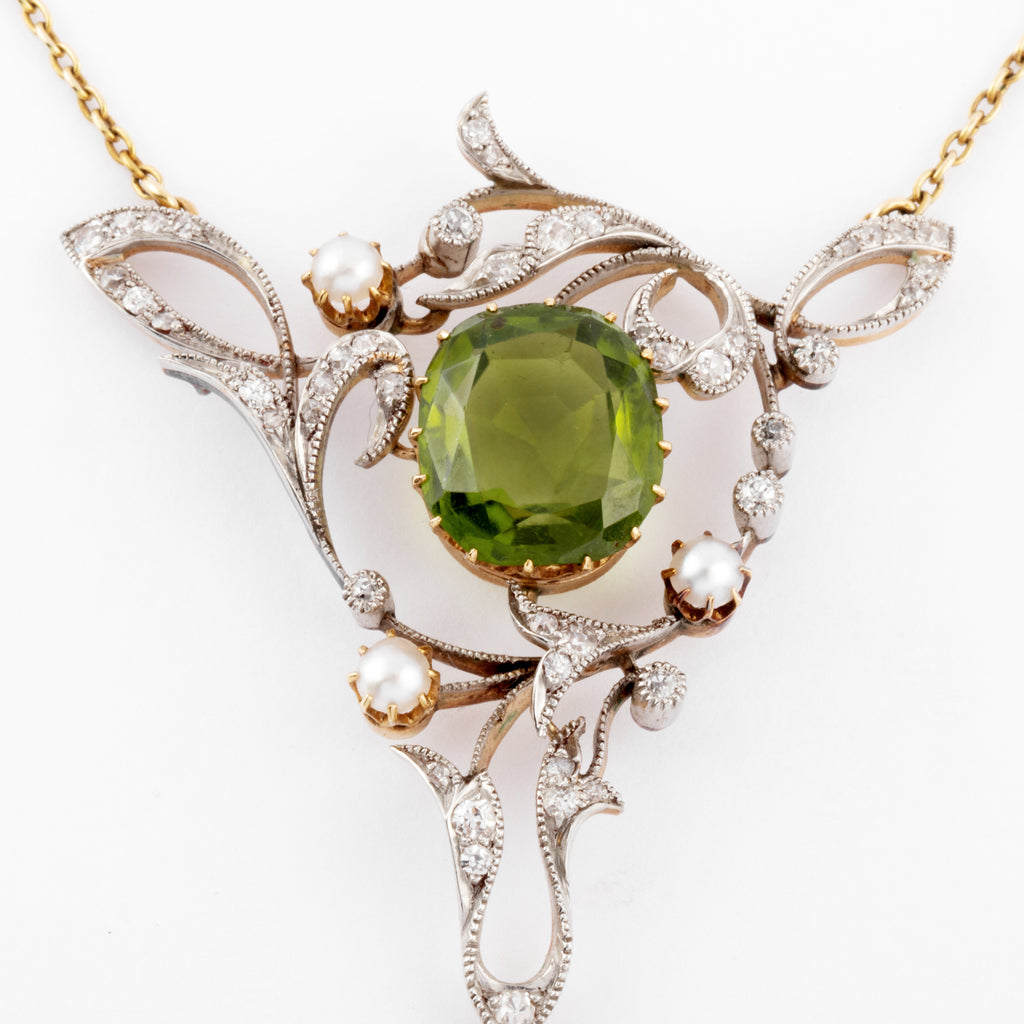 Napoleon III Yellow Gold and Silver Necklace with Peridot