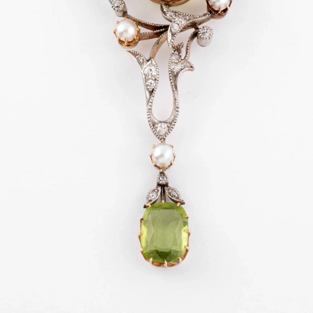 Napoleon III Yellow Gold and Silver Necklace with Peridot