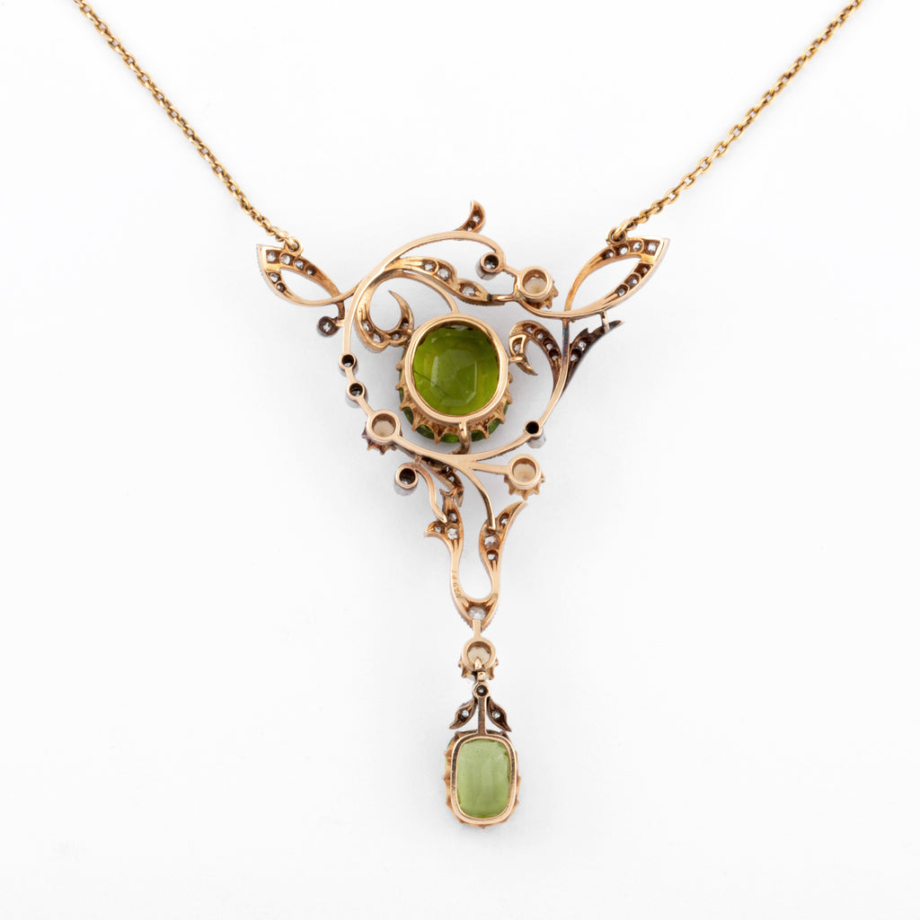 Napoleon III Yellow Gold and Silver Necklace with Peridot