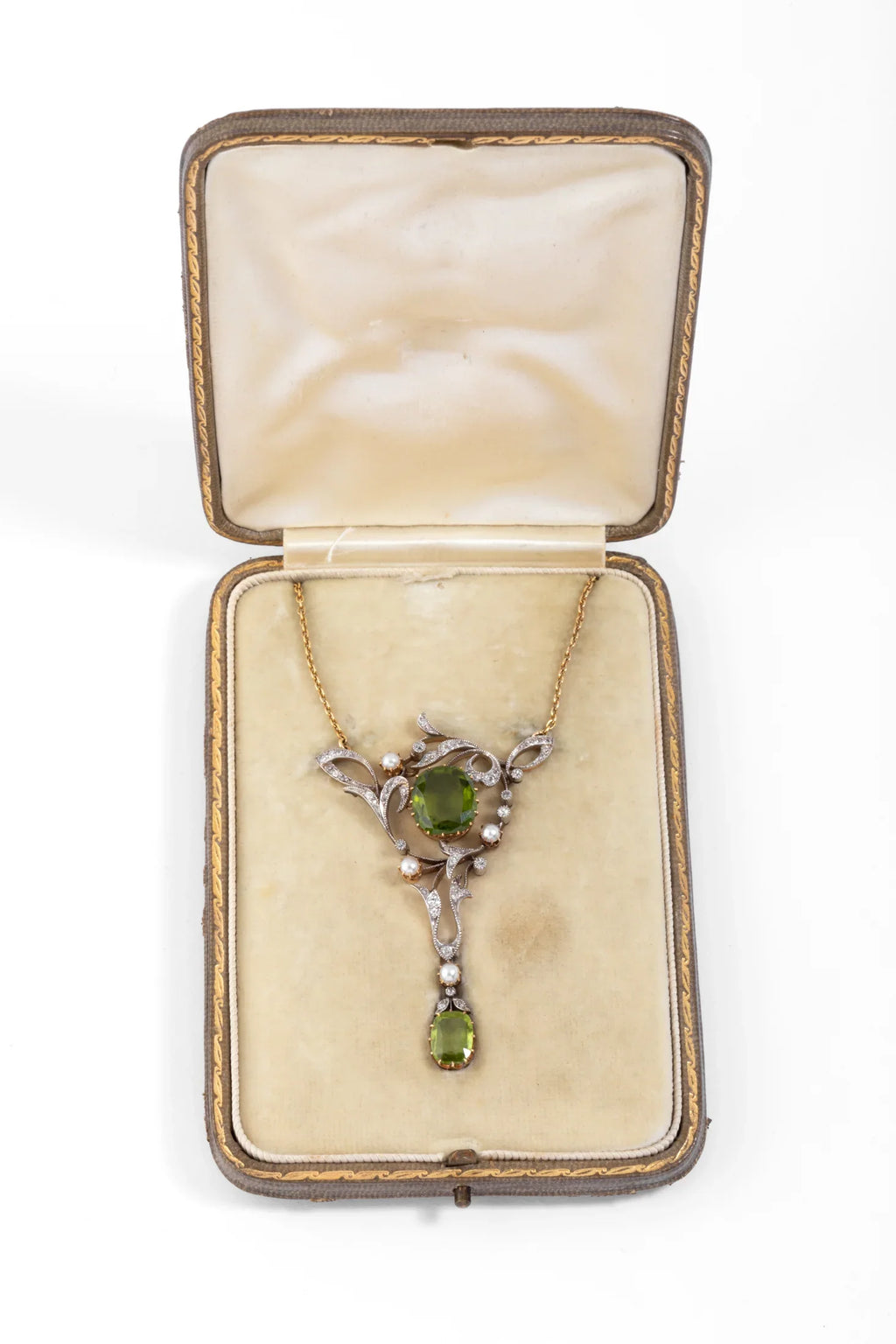 Napoleon III Yellow Gold and Silver Necklace with Peridot