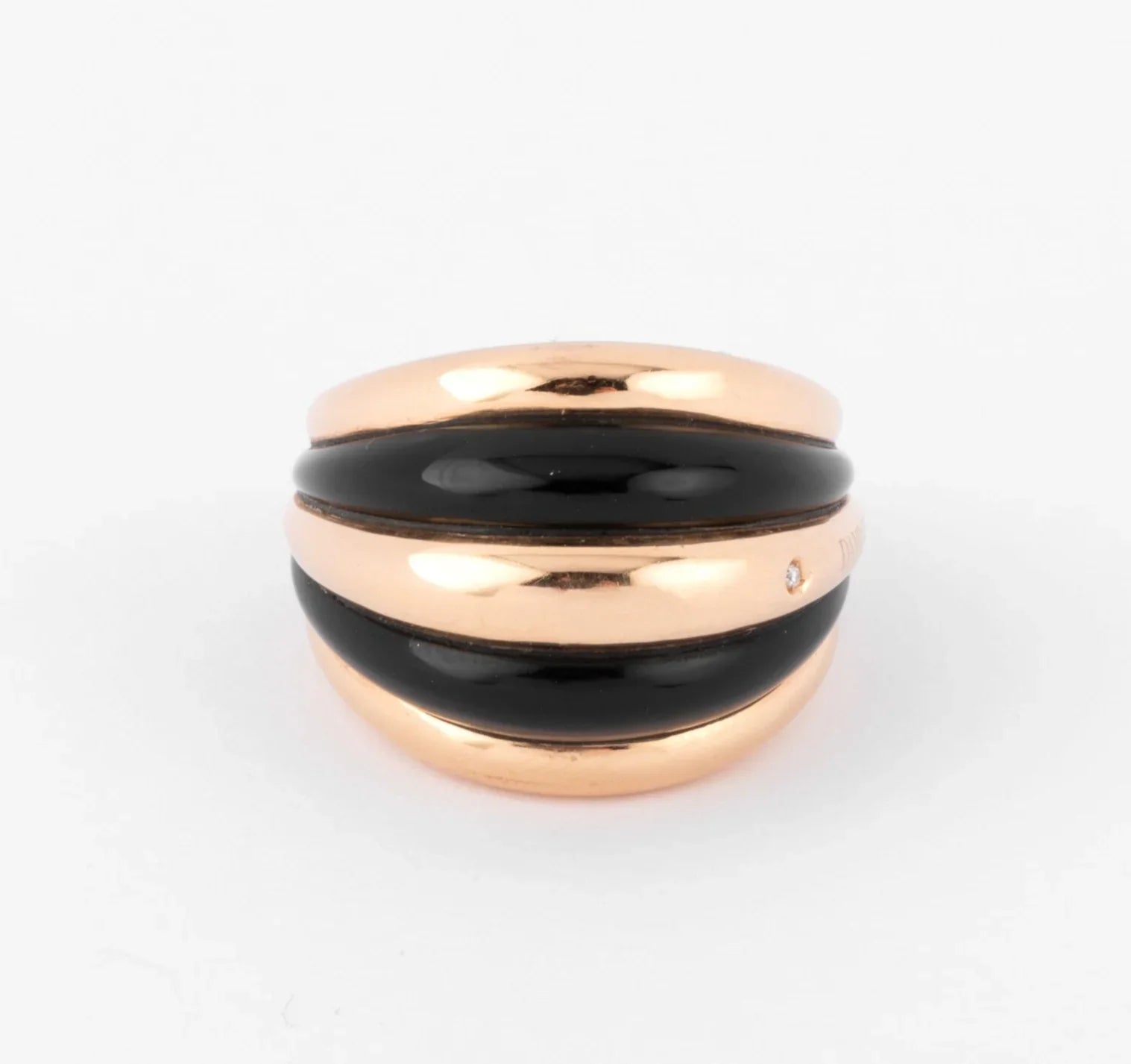 Damiani pink gold and onyx band ring