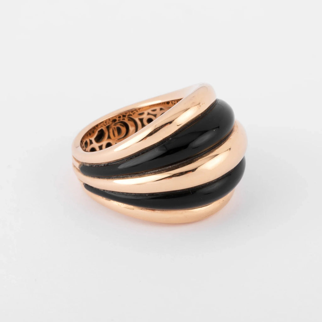 Damiani pink gold and onyx band ring