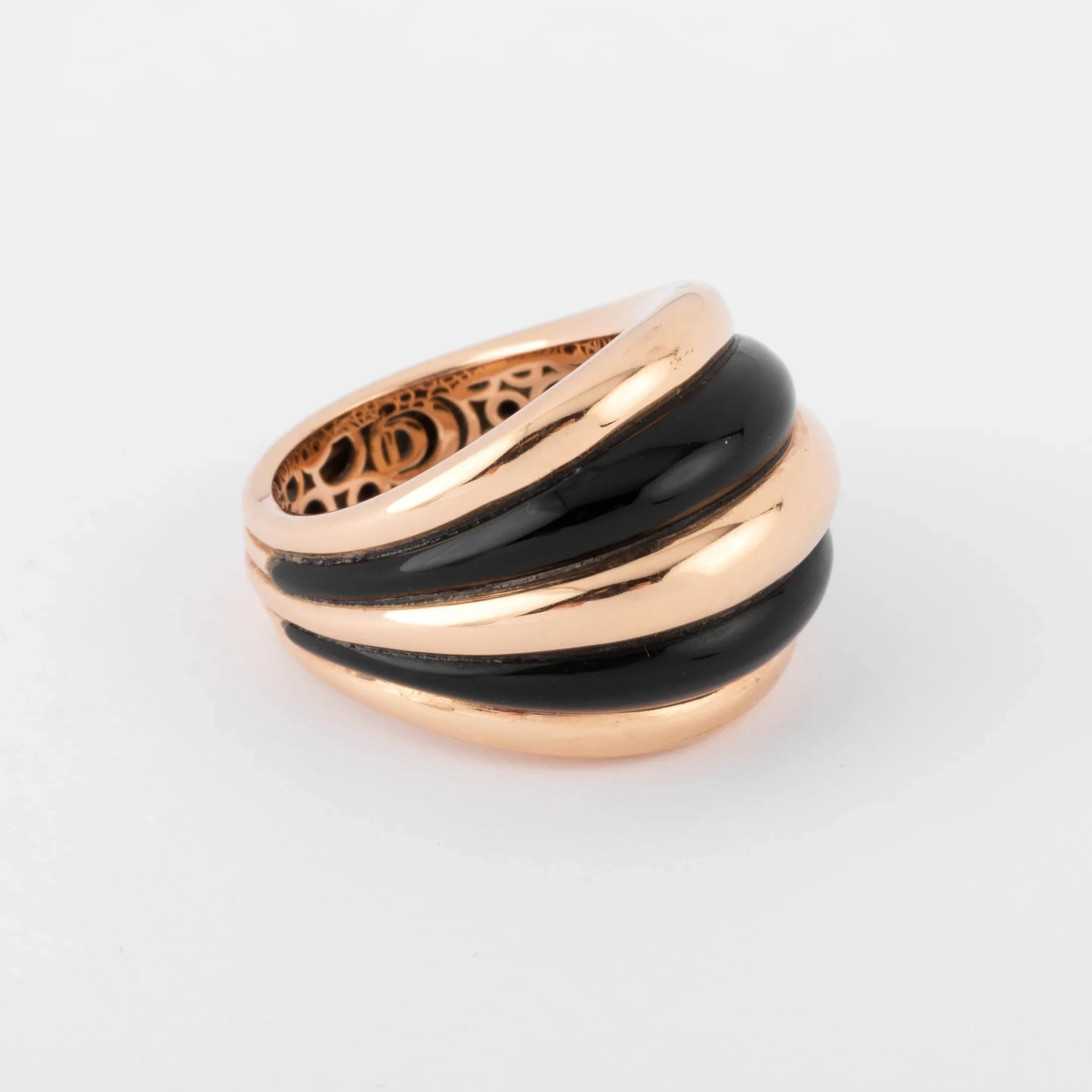 Damiani pink gold and onyx band ring