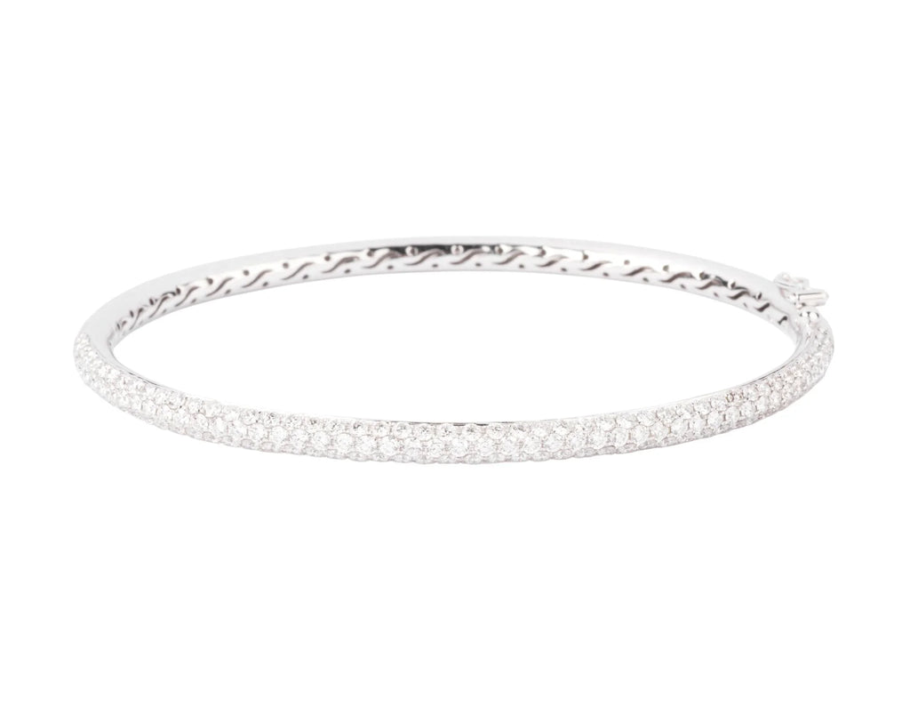 White gold bangle bracelet set with 3 rows of diamonds
