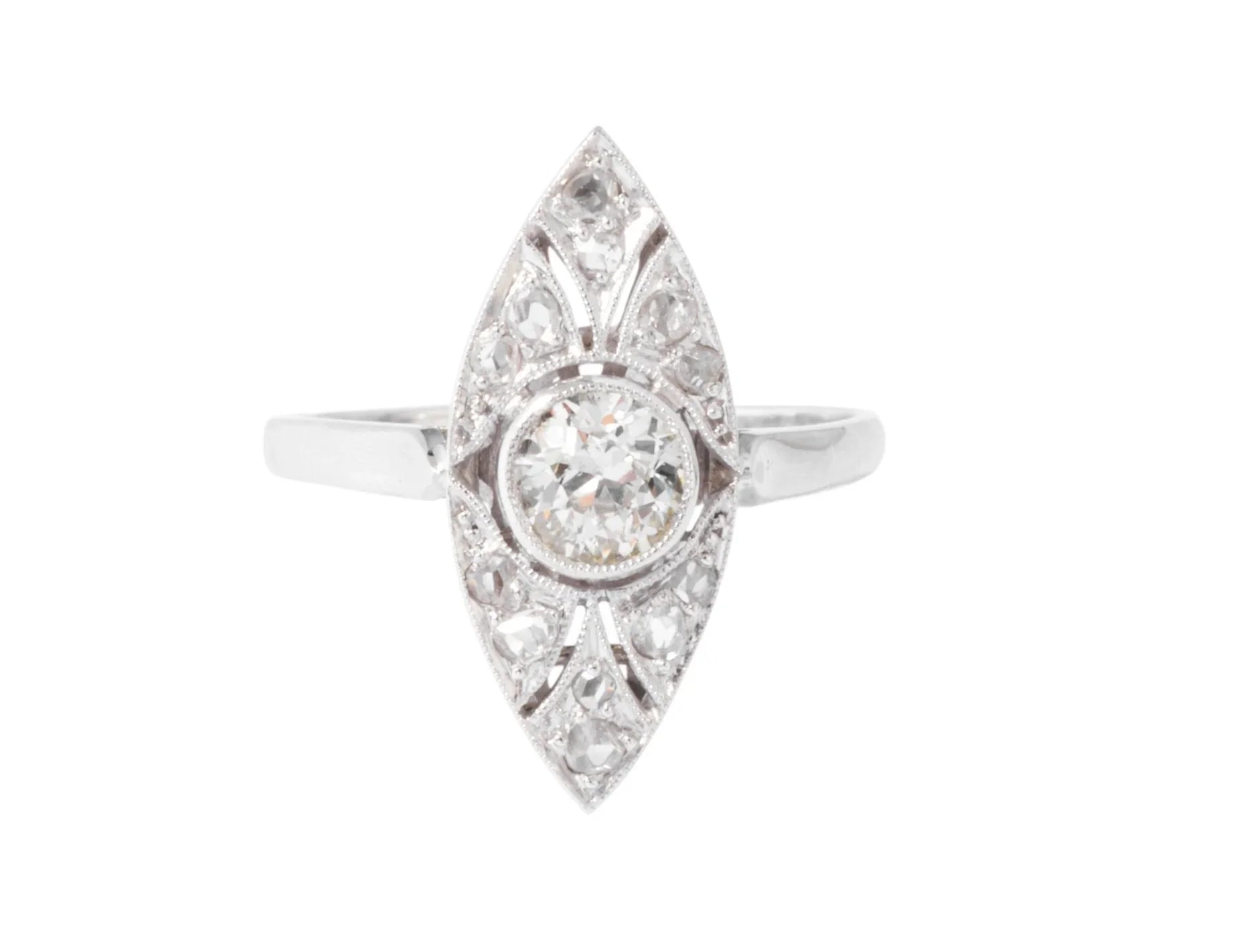 Platinum and diamond marquise ring