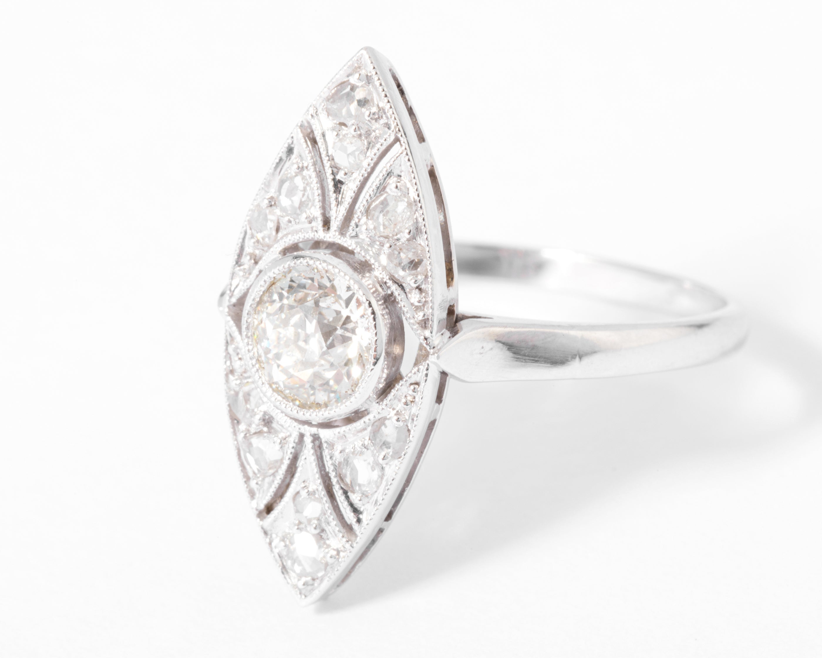 Platinum and diamond marquise ring