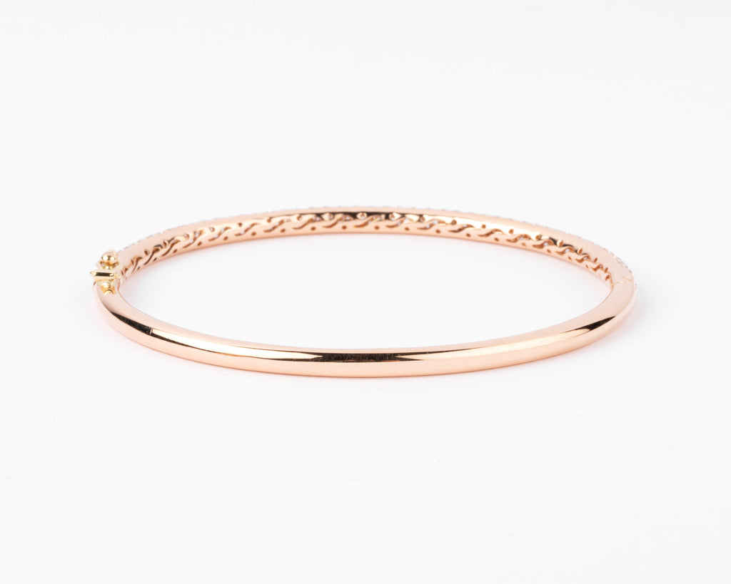 Rose gold open bangle bracelet set with 3 rows of diamonds