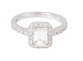 White gold solitaire ring with an emerald-cut diamond