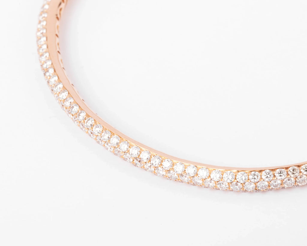 Rose gold open bangle bracelet set with 3 rows of diamonds