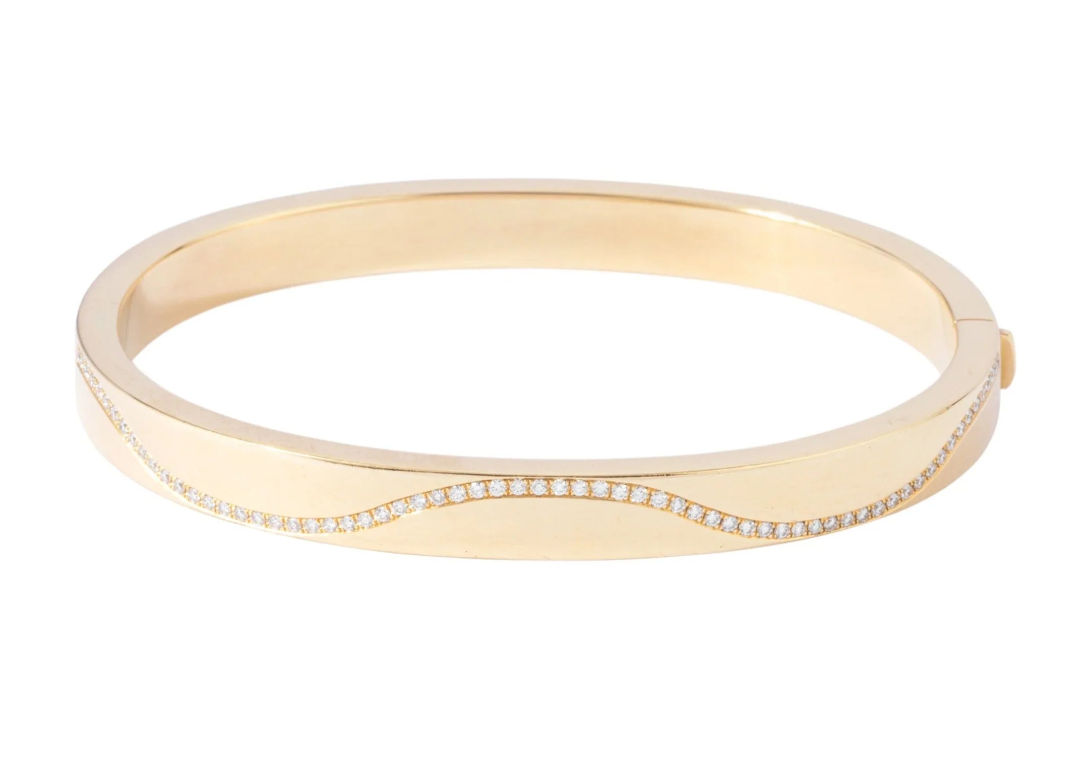 Yellow gold and diamond hinged bangle bracelet