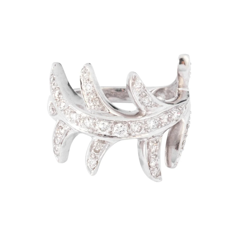White gold diamond foliage ring