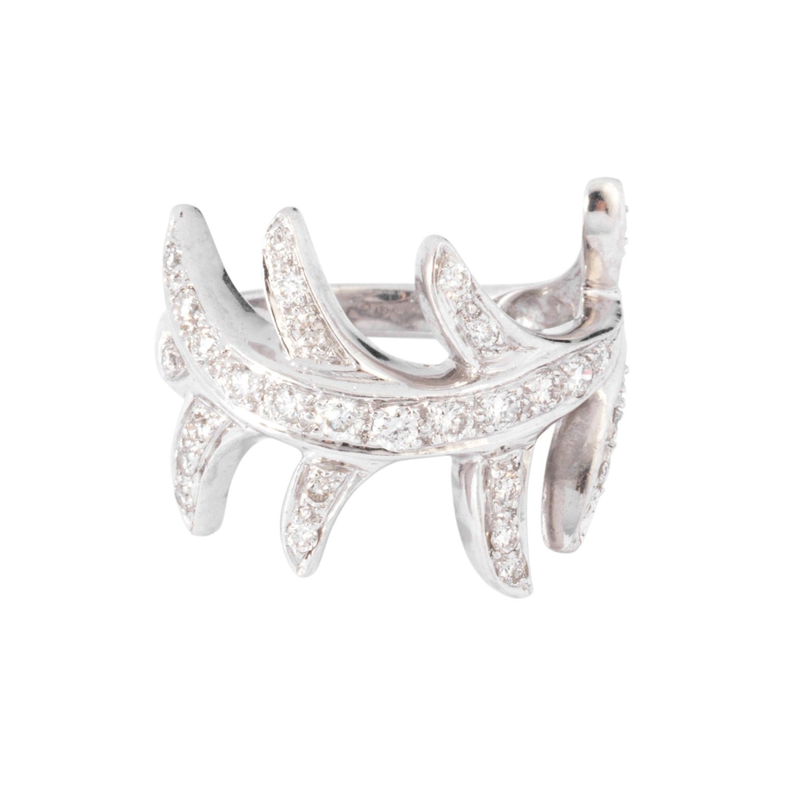 White gold diamond foliage ring
