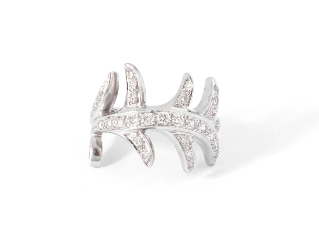 White gold diamond foliage ring