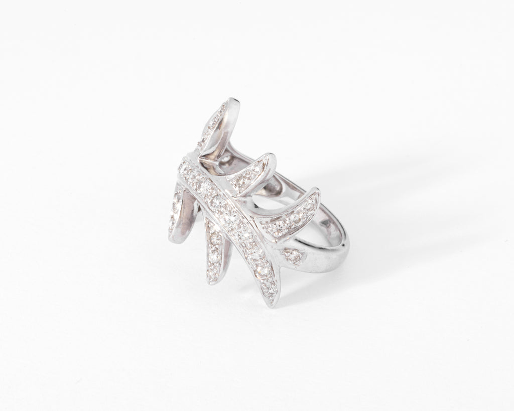White gold diamond foliage ring