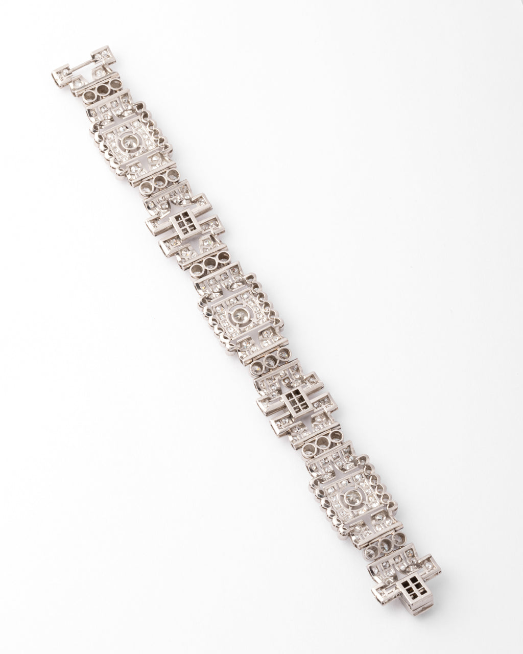 Art Deco platinum and diamond bracelet with rectangular motifs