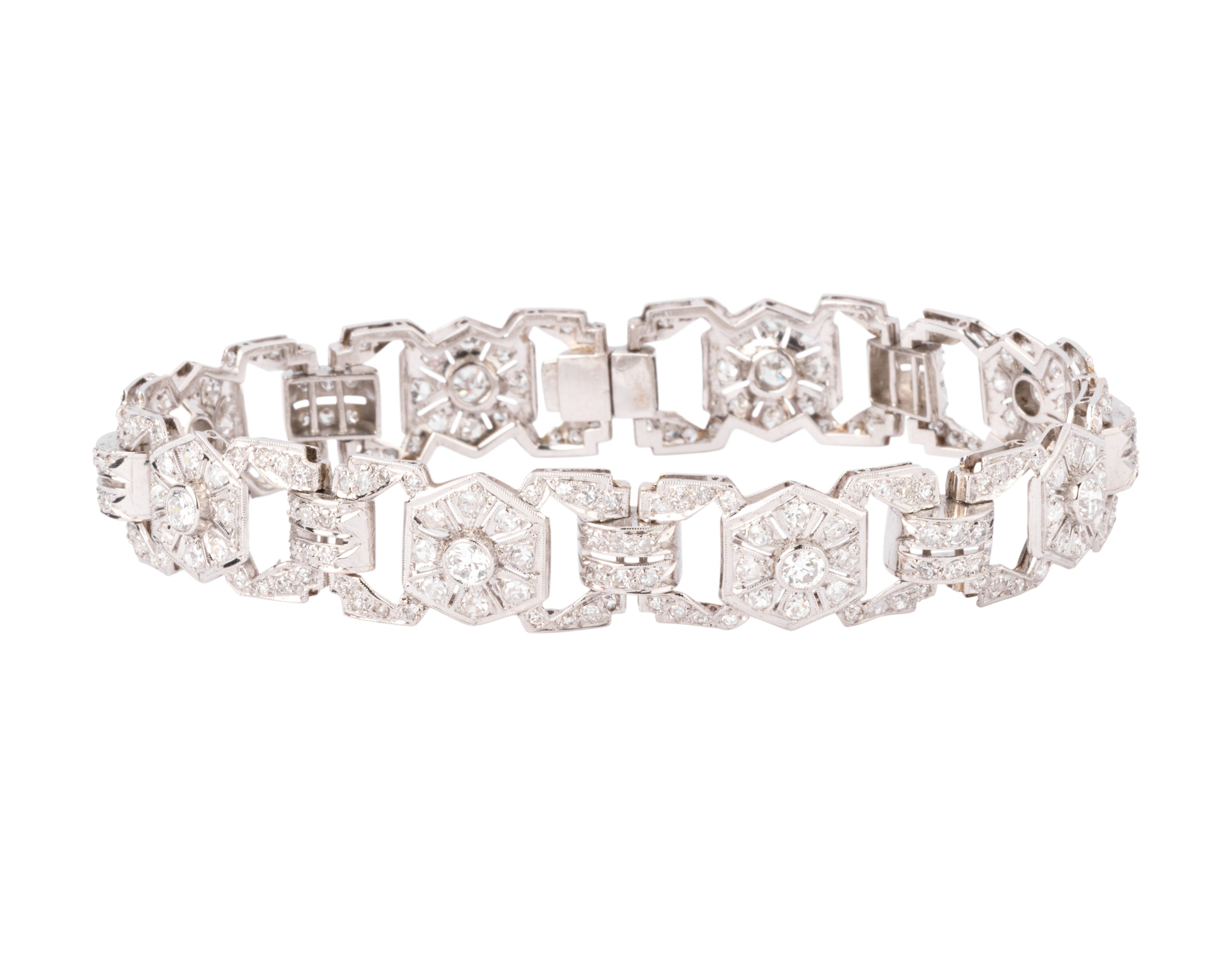 Bracelet or gris et platine au motifs octogonaux