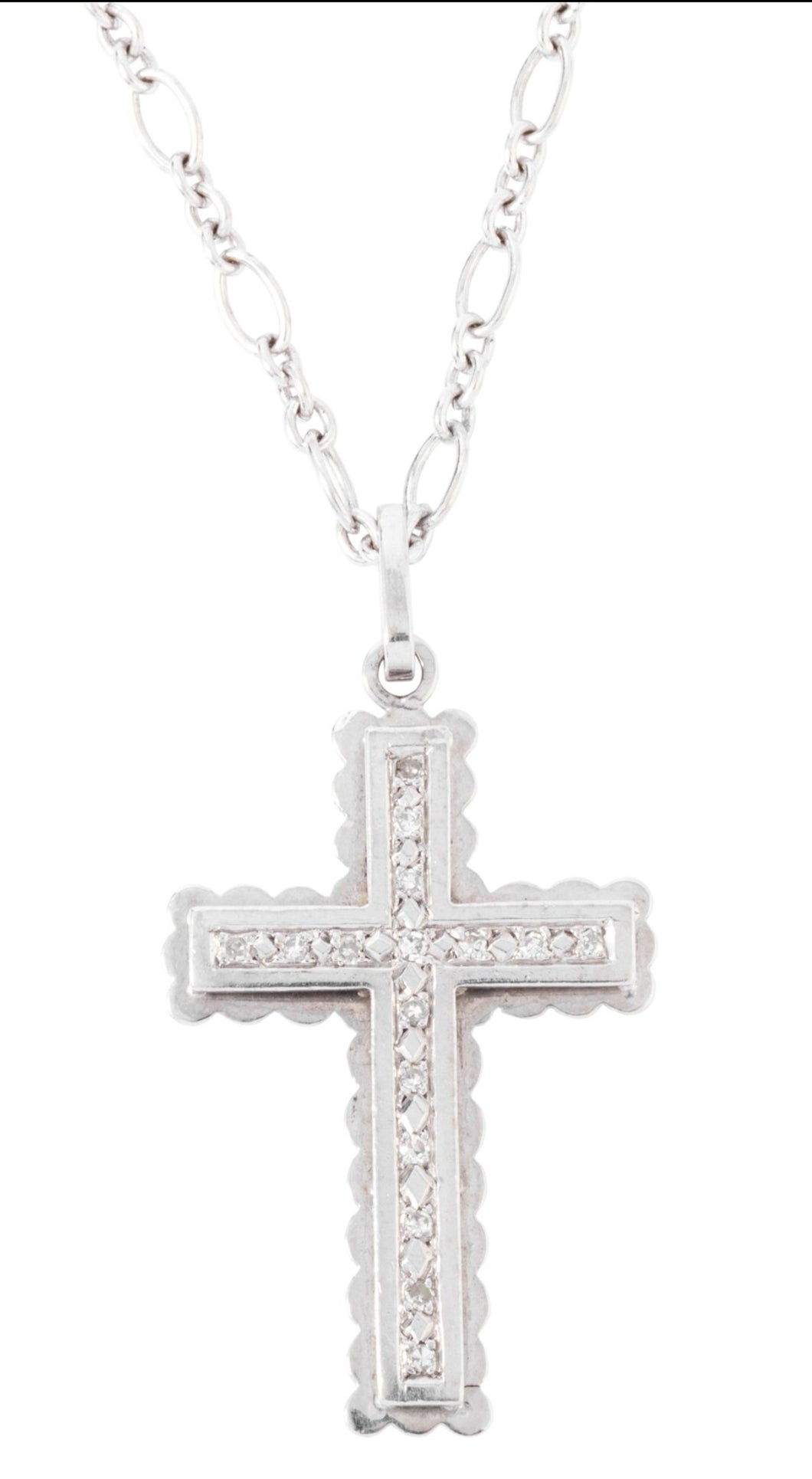 Croix en diamant or gris sur chaine